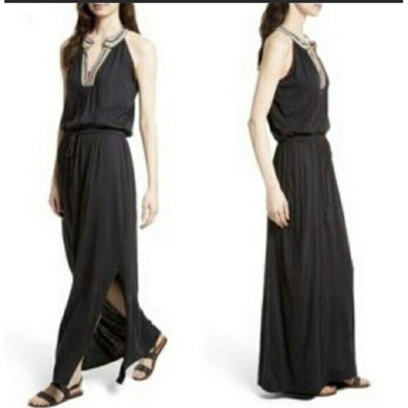 Soft Joie Karlyn Embroidered Split Neck Sleeveless Halter Side Slit Maxi…​​​ - Picture 2 of 9